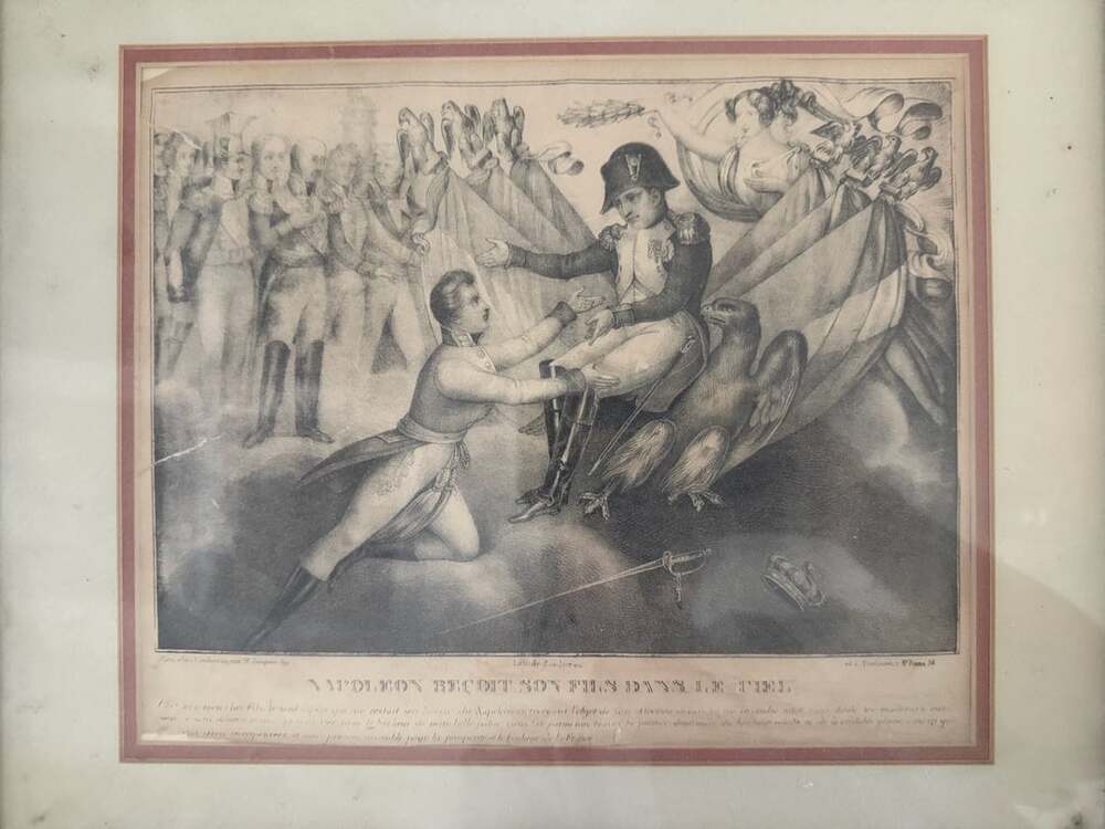 Napoleon Recoit Son Fils Dans Le Ciel Antique French Lithograph Print